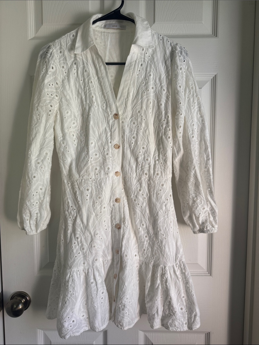 MNG White Eyelet Button-Front Dress